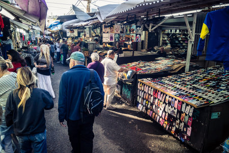 Tel Aviv, Israel, January 5, 2026 Daily life and morning bustle at the Carmel Market (Shuk HaCarmel), largest open-air marketplace. Local vendors and authentic street scenes in the heart of Tel Aviv.のeditorial素材