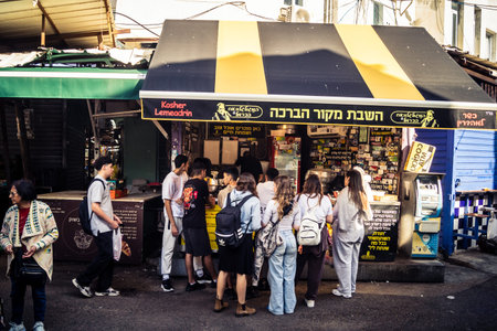 Tel Aviv, Israel, January 5, 2026 Daily life and morning bustle at the Carmel Market (Shuk HaCarmel), largest open-air marketplace. Local vendors and authentic street scenes in the heart of Tel Aviv.のeditorial素材