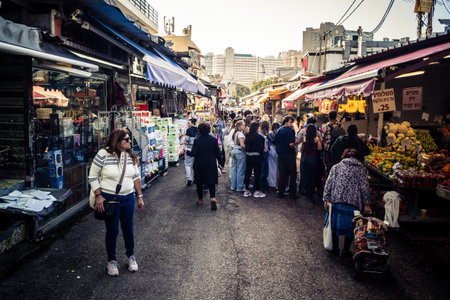 Tel Aviv, Israel, January 5, 2026 Daily life and morning bustle at the Carmel Market (Shuk...
