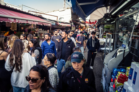 Tel Aviv, Israel, January 5, 2026 Daily life and morning bustle at the Carmel Market (Shuk...