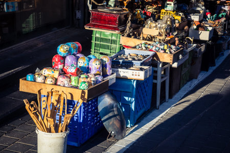 Tel Aviv, Israel, January 11, 2026 General view of the Shuk Hapishpishim flea market. Vendors...