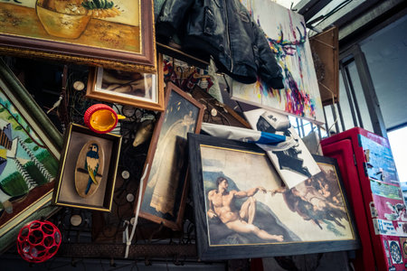 Tel Aviv, Israel, January 11, 2026 General view of the Shuk Hapishpishim flea market. Vendors...