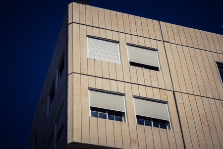 Tel Aviv, Israel, February 26 2026, Sheinkin Street View, rhythmic Bauhaus geometry, shadow...