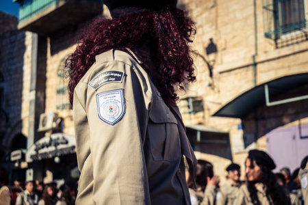 Bethlehem, West Bank, December 24, 2025 Palestinian scouts march in formation through the streets of...