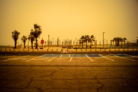 Tel Aviv, Israel, March 14, 2026 A thick layer of desert sand and dust blankets the streets during a...