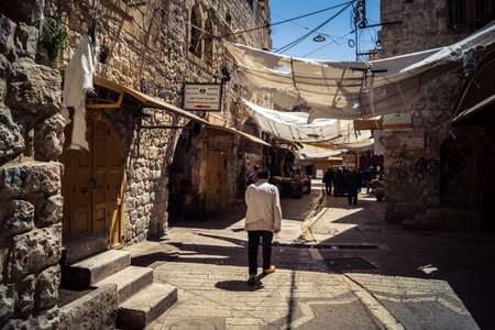 Hebron, West Bank, Palestine, March 28, 2026 The historic stone streets and ancient vaulted alleys...