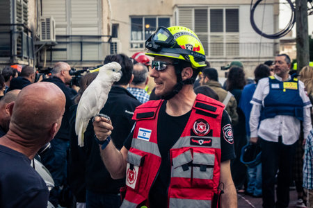 Tel Aviv, Ramat Gan, Israel, March 18, 2026 Emergency services including firefighters, paramedics,...