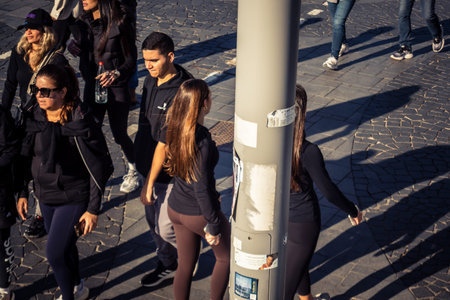 Tel Aviv, Israel, January 3, 2026 Passersby stroll along the Tel Aviv promenade facing the...