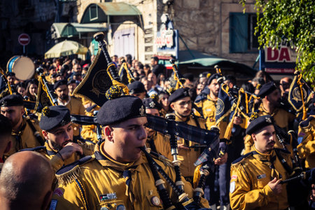 Bethlehem, West Bank, December 24, 2025 Palestinian scout marching band performs during the...