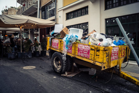 Tel Aviv, Israel, March 13, 2026 People shopping at Levinsky Market, daily life scene with customers and vendors in traditional Mediterranean market.のeditorial素材