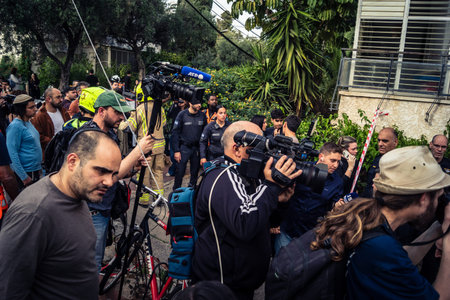 Tel Aviv, Ramat Gan, Israel, March 18, 2026 International news correspondents and camera crews from...