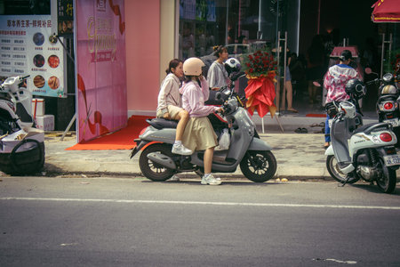 Sihanoukville, Cambodia, February 3, 2025 Traffic in the streets of Sihanoukville, a coastal city in Cambodia. Renowned for its rich cultural heritage, bustling market and vibrant street life.のeditorial素材