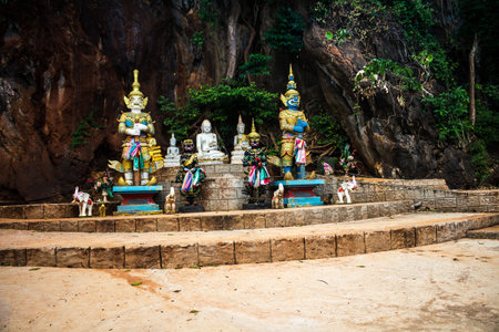 Krabi, Thailand, January 15, 2025 Wat Tham Suea, a Buddhist temple located in Krabi. Buddhism is the predominant religion in Thailand. The state does promote Buddhism and guarantees religious freedomのeditorial素材