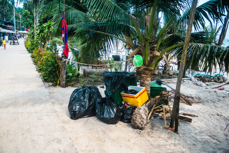 Koh Rong, Cambodia, January 24, 2025 Streets of Koh Touch, the main tourist area on Koh Rong. The beach is full of bars, restaurants, nightclubs, guest houses, bungalows and bustling music festivals.のeditorial素材
