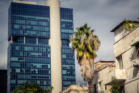 Tel Aviv, Israel, January 19, 2026 Florentin neighborhood, illustrating the city unique architectural heritage. These structures, ranging from historic Bauhaus to modern residential designs.のeditorial素材