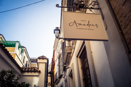 Seville, Spain, September 21, 2025 Architecture and facade of the buildings in the historic district...
