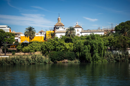 Seville, Spain, September 28, 2025 Views of the Guadalquivir River flowing through the city of Seville.のeditorial素材