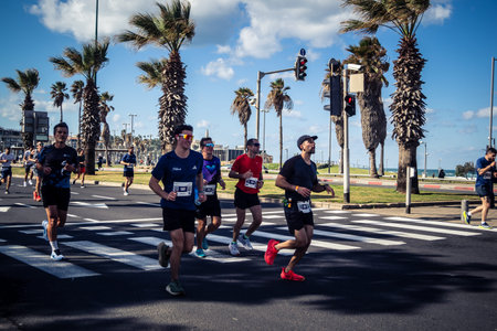 Tel Aviv, Israel, February 27, 2026 Large crowd of runners competing in the streets during the...