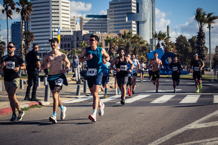 Tel Aviv, Israel, February 27, 2026 Thousands of athletes and marathon runners competing in the...