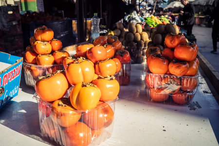 Hebron, West Bank, December 18, 2025 A vibrant display of fresh fruits at a local Palestinian market, social and economic heart of the city, bringing color and vitality to the residents daily lives.のeditorial素材