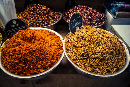 Jerusalem, Israel - February 17, 2026 Exploration of traditional dried fruits, vegetables and...