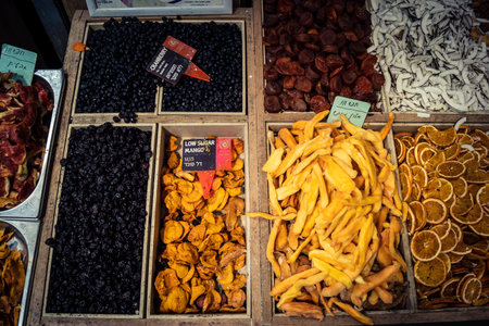 Jerusalem, Israel - February 17, 2026 Exploration of traditional dried fruits, vegetables and...