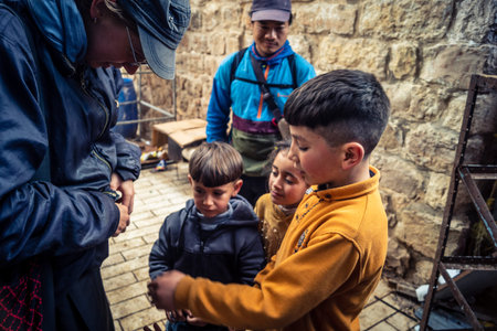 Hebron, West Bank, Palestine, April 01, 2026 A group of local Palestinian children living in the...