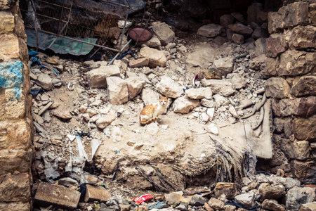 Hebron, West Bank, Palestine, April 01, 2026 The historic stone streets and ancient vaulted alleys of Hebron's old city appear largely deserted, with many Palestinian shops and businesses remaining closed. The high security presence and movement restrictiのeditorial素材