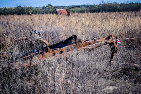 Kherson, Ukraine, 26 October 26, 2022 Battlefield near Kherson in Ukraine, after the Russian army...