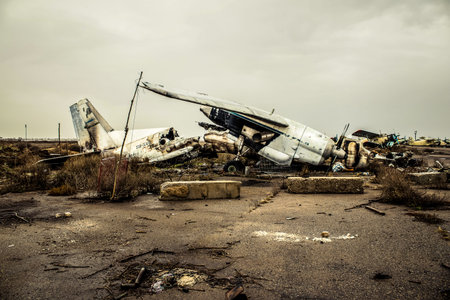 Kherson, Ukraine, November 21, 2022 Destruction of Kherson International Airport in Chornobaivka, located in Kherson Oblast in Ukraine. The Chernobaivka attacks are a series of Ukrainian attacks on the Russian-held Kherson International Airport during theのeditorial素材
