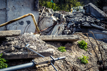 Sviatohirsk, Ukraine - 17 Apr 2023 Destroyed bridge by intense artillery fire in the city of...