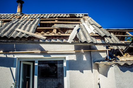 Tsyrkuny, Ukraine, June 29 2024 Destroyed house in the village of Tsyrkuny. Russian forces hit the...