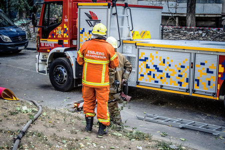 Kharkiv, Ukraine, September 16, 2024. Firefighters work in the aftermath of the Russian attack on a...