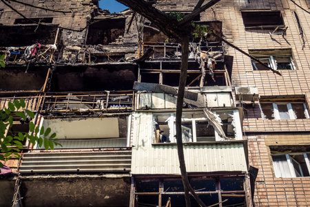 Kharkiv, Ukraine, June 7, 2025 View after a Russian attack that hit a residential building in...