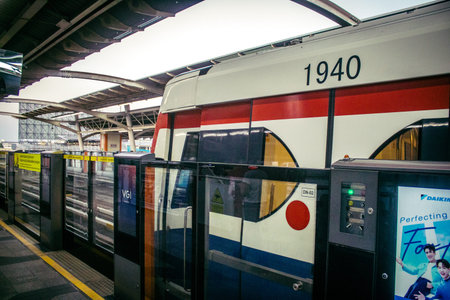 Bangkok, Thailand, March 02, 2025 The BTS Skytrain is a rapid transit system in Bangkok. The BTS...