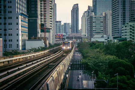 Bangkok, Thailand, March 02, 2025 The BTS Skytrain is a rapid transit system in Bangkok. The BTS...