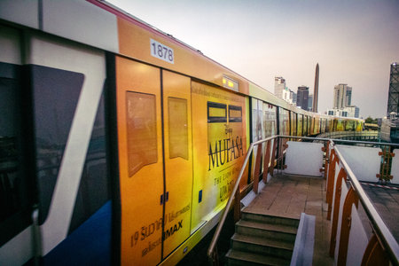 Bangkok, Thailand, March 02, 2025 The BTS Skytrain is a rapid transit system in Bangkok. The BTS...