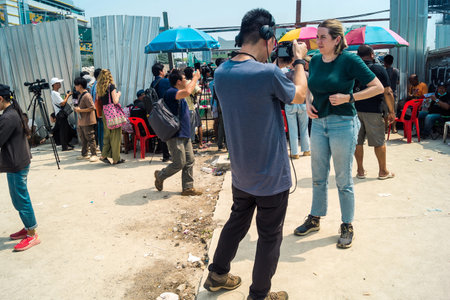 Bangkok, Thailand, March 29, 2025. Journalists from around the world are covering the disaster that...