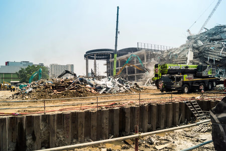 Bangkok, Thailand, March 29, 2025. Ground zero at the site of the high-rise building under...