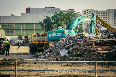 Bangkok, Thailand, March 29, 2025. Ground zero at the site of the high-rise building under...