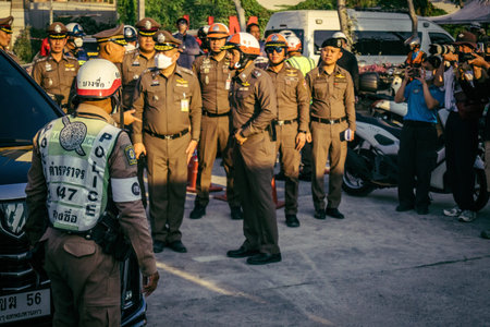 Bangkok, Thailand, March 28, 2025. Officials visit the site of a high-rise building under...