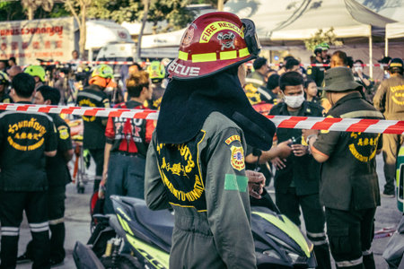 Bangkok, Thailand, March 28, 2025 Rescuers in Bangkok are at the site of a high-rise building under...
