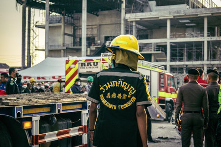 Bangkok, Thailand, March 28, 2025 Rescuers in Bangkok are at the site of a high-rise building under...