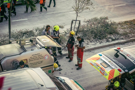 Bangkok, Thailand, March 28, 2025 Rescuers in Bangkok are at the site of a high-rise building under...