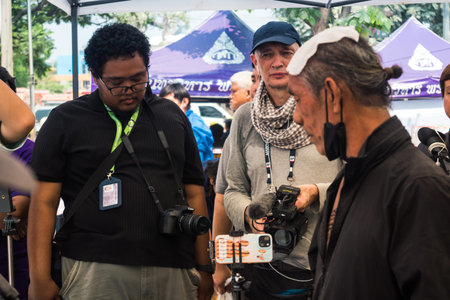 Bangkok, Thailand, March 29, 2025. Journalists from around the world are covering the disaster that...