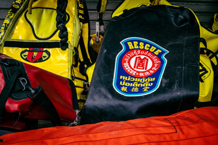 Bangkok, Thailand, April 02, 2025 Rescuers work at the site of a high-rise building under...