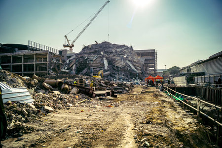 Bangkok, Thailand, March 28, 2025 Rescuers in Bangkok are at the site of a high-rise building under...