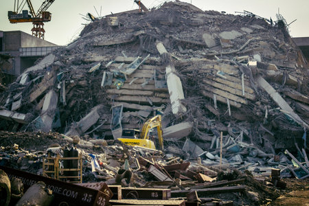 Bangkok, Thailand, March 28, 2025 Rescuers in Bangkok are at the site of a high-rise building under...