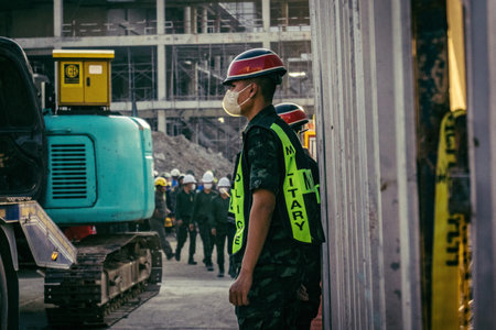 Bangkok, Thailand, March 28, 2025 Rescuers in Bangkok are at the site of a high-rise building under...