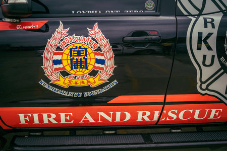 Bangkok, Thailand, March 31, 2025 Firefighters are deployed to the construction site of a building...
